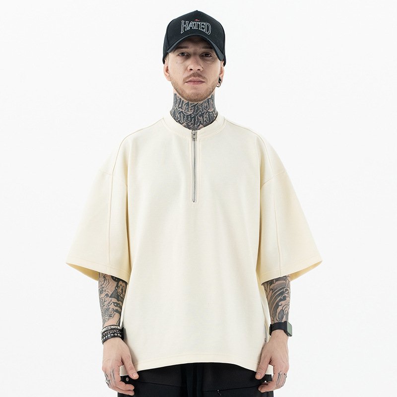 custom wholesale high quality crew-neck zip up Thickened Solid color t-shirt summer short-sleeve for man