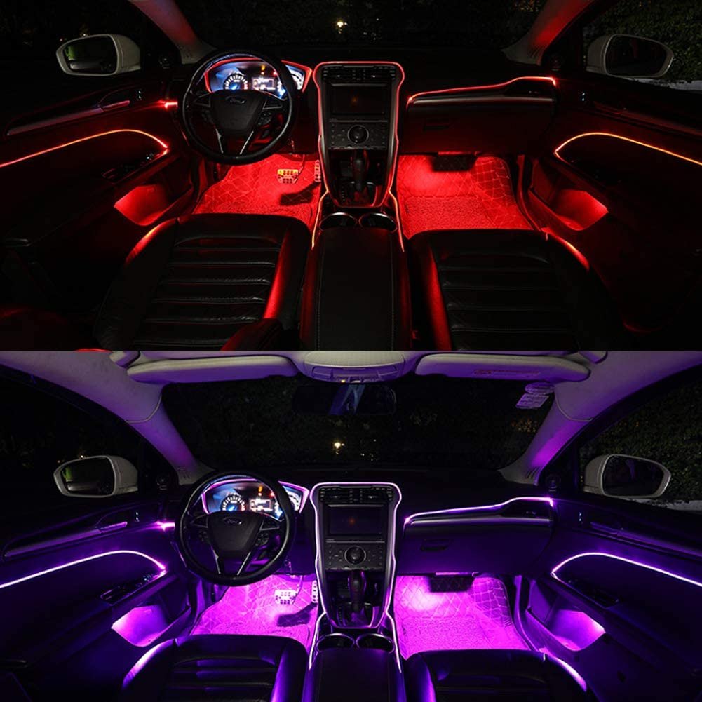 Car Atmosphere Lights EL Neon Wire Strip Light RGB Multiple Modes App Sound Control Auto Interior Decorative Ambient Neon Lamp