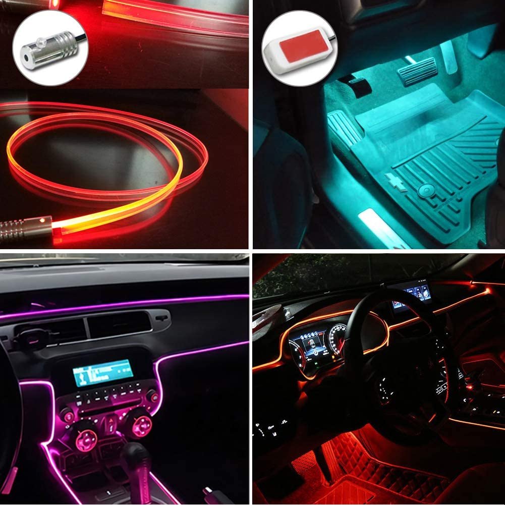 Car Atmosphere Lights EL Neon Wire Strip Light RGB Multiple Modes App Sound Control Auto Interior Decorative Ambient Neon Lamp