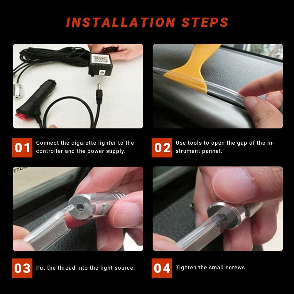 Car Atmosphere Lights EL Neon Wire Strip Light RGB Multiple Modes App Sound Control Auto Interior Decorative Ambient Neon Lamp