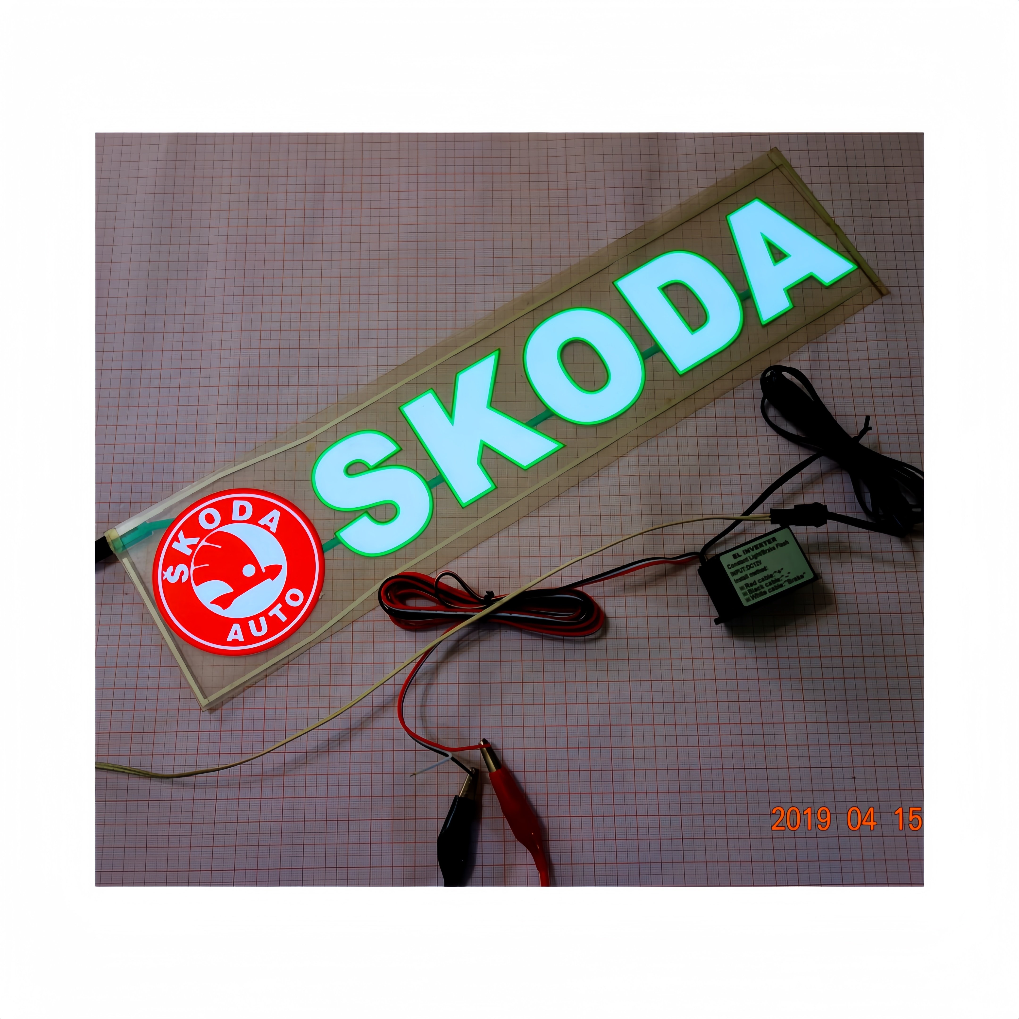 PYL-EL-A9090 Flexible transparent background DC12V brake flash SKODA 400mm X100mm EL car sticker for car windshield