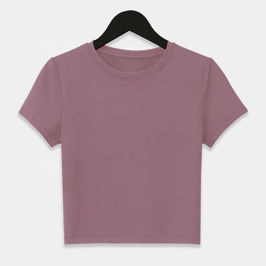 wholesale custom Gym Ribbed Cotton Knit Semi Fitted Crew Neck Baby Tee Women Slim Crop Top T Shirts For Girls