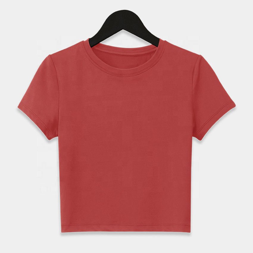 wholesale custom Gym Ribbed Cotton Knit Semi Fitted Crew Neck Baby Tee Women Slim Crop Top T Shirts For Girls