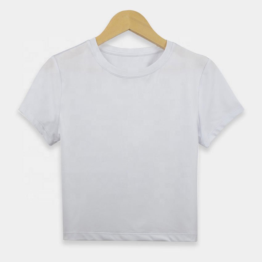 wholesale custom Gym Ribbed Cotton Knit Semi Fitted Crew Neck Baby Tee Women Slim Crop Top T Shirts For Girls