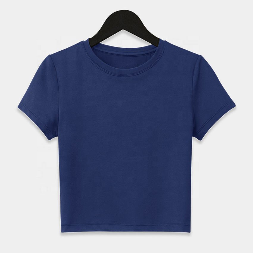 wholesale custom Gym Ribbed Cotton Knit Semi Fitted Crew Neck Baby Tee Women Slim Crop Top T Shirts For Girls