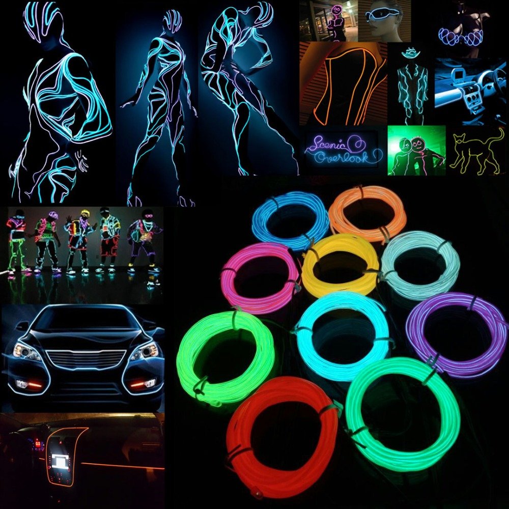 1M/2M/3M/5M Wire Led Neon Glowing Electroluminescent Wire Blacklight DIY Cosplay Decor Neon Lamp Portable Neon Lights EL Wire