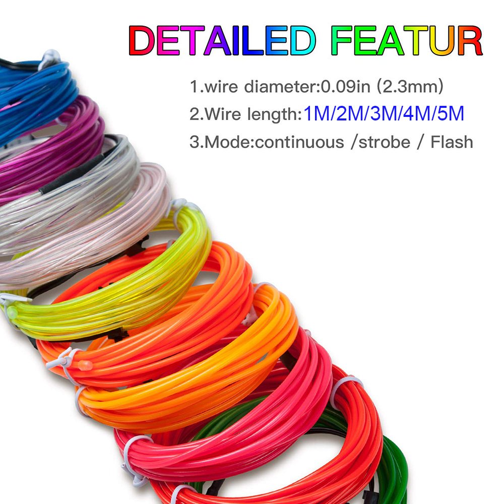1M/2M/3M/5M Wire Led Neon Glowing Electroluminescent Wire Blacklight DIY Cosplay Decor Neon Lamp Portable Neon Lights EL Wire