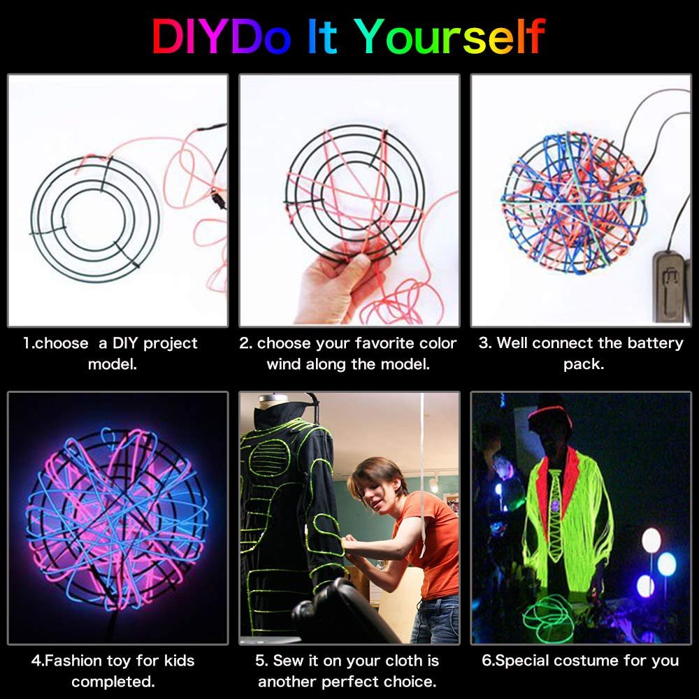 1M/2M/3M/5M Wire Led Neon Glowing Electroluminescent Wire Blacklight DIY Cosplay Decor Neon Lamp Portable Neon Lights EL Wire