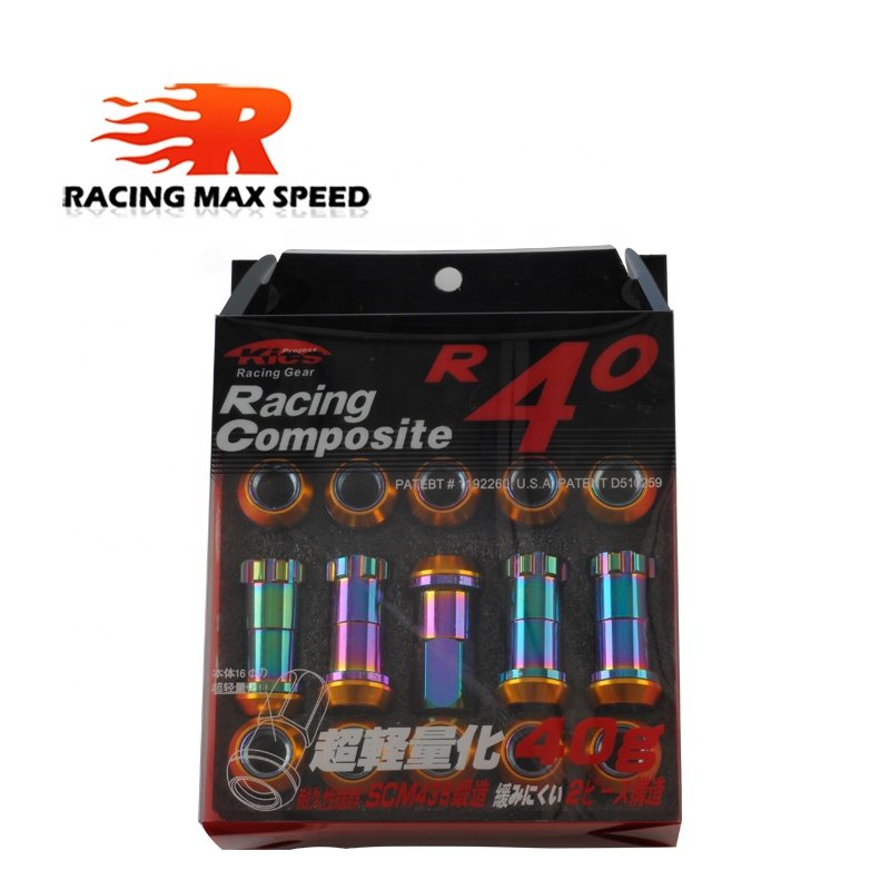 Racing R40 Neo Chrome Steel Lock Anti Theft Wheel Lug Nuts