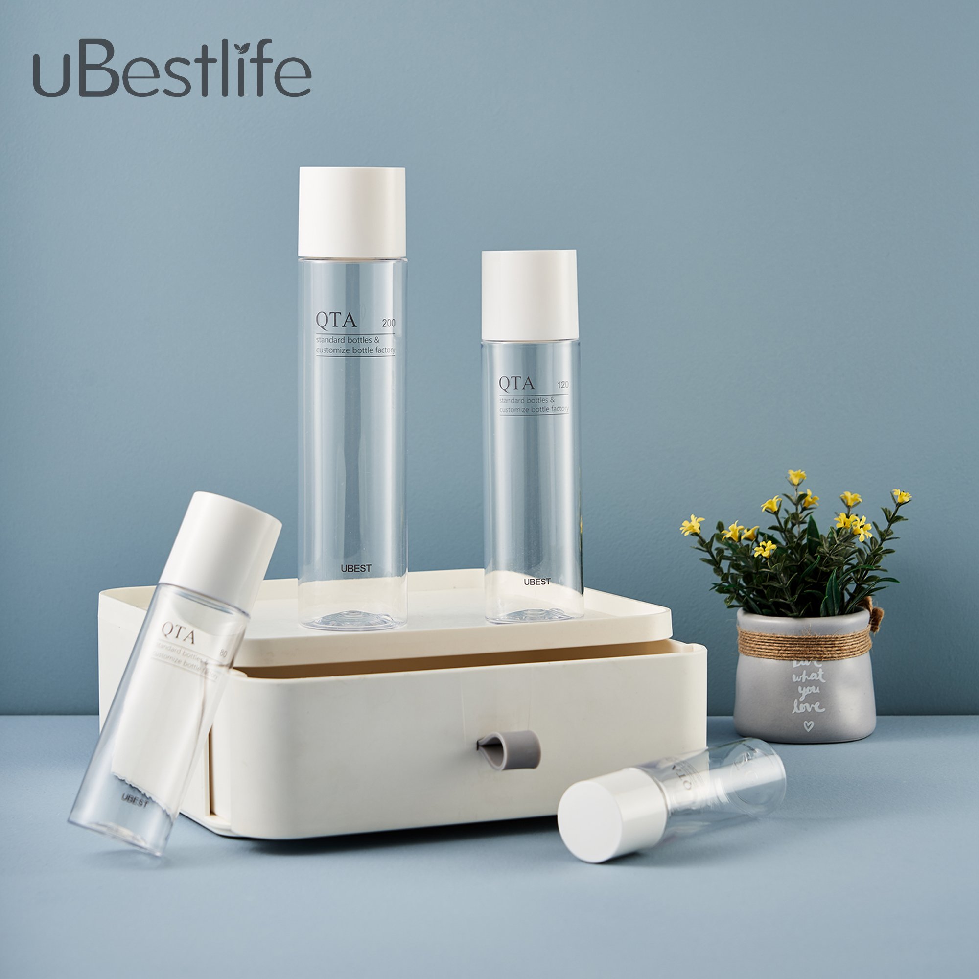 QTA series 30ml 50ml 800ml 100ml upscale straight shoulder and bottom skincare product bottle for serum facial toner and lotion