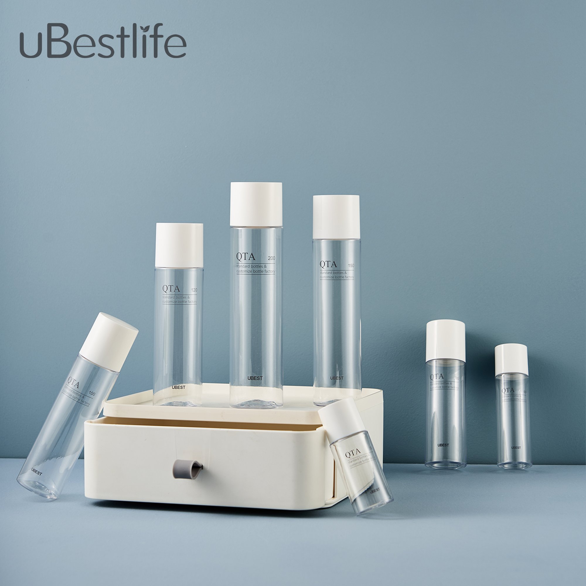 QTA series 30ml 50ml 800ml 100ml upscale straight shoulder and bottom skincare product bottle for serum facial toner and lotion