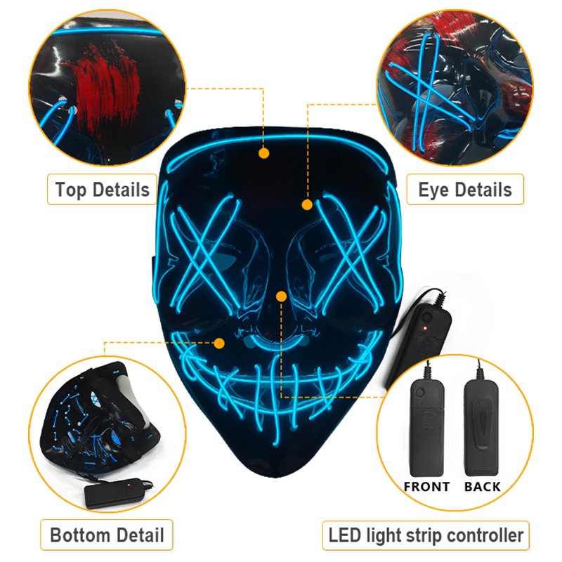 Custom Halloween Neon Led Purge Mask Masquerade Party Luminous El Wire Led Light Up Scary Led Mask
