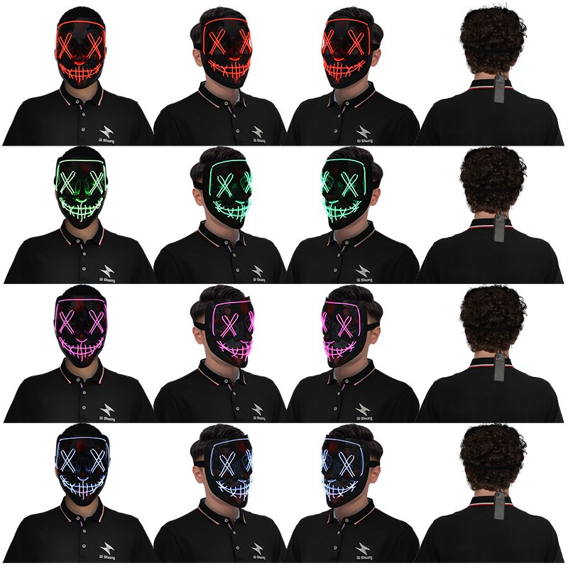 Custom Halloween Neon Led Purge Mask Masquerade Party Luminous El Wire Led Light Up Scary Led Mask