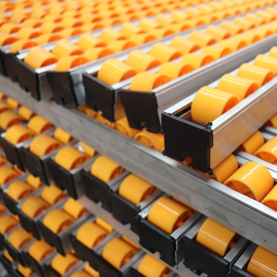 Factory flow plastic wheels aluminium roller track fifo lean pipe rack storage for Lean production line