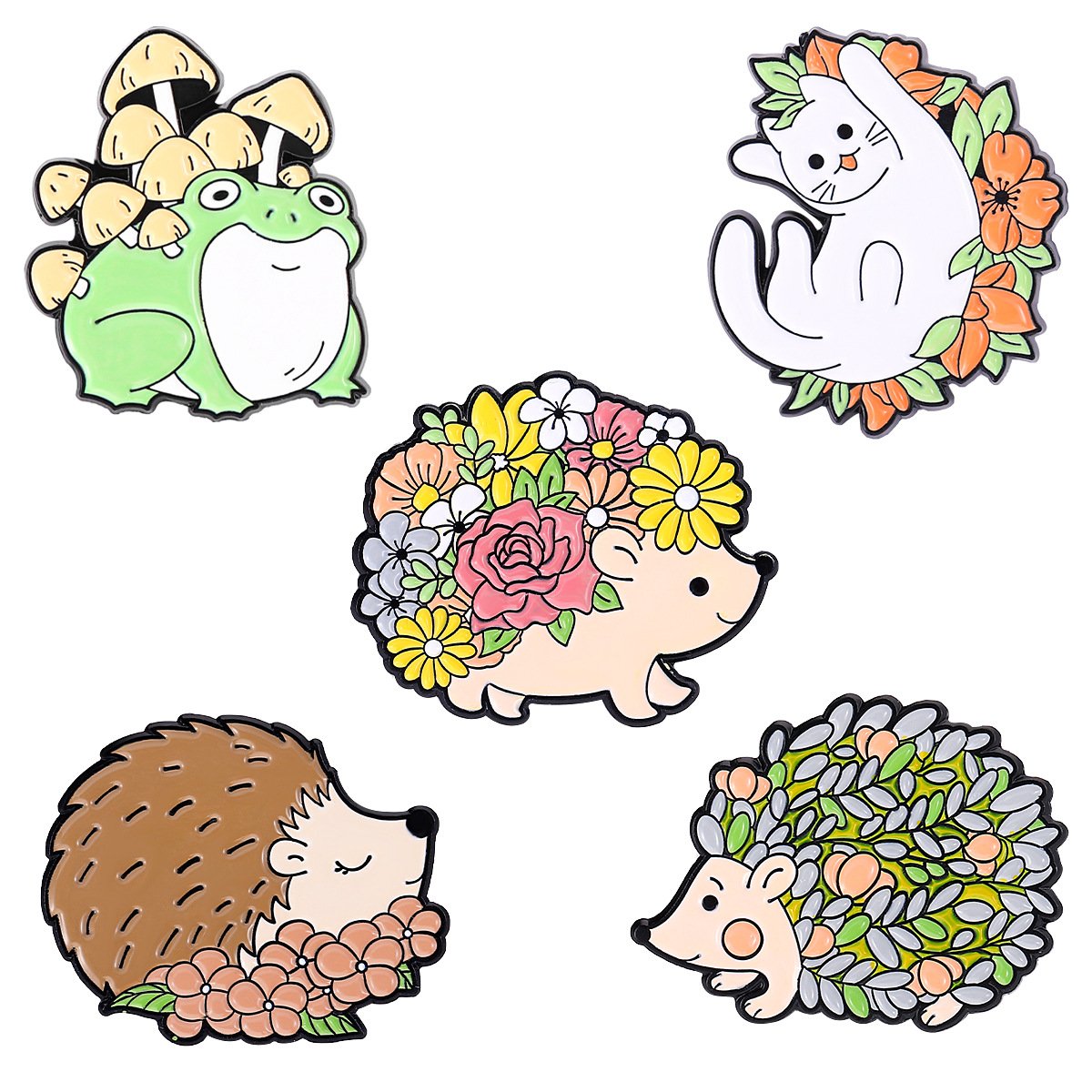 Cartoon Animal Hedgehog Brooch Metal Badge Frog Mushroom Flower Aesthetic Artistic Conception Creative Accessory P[in