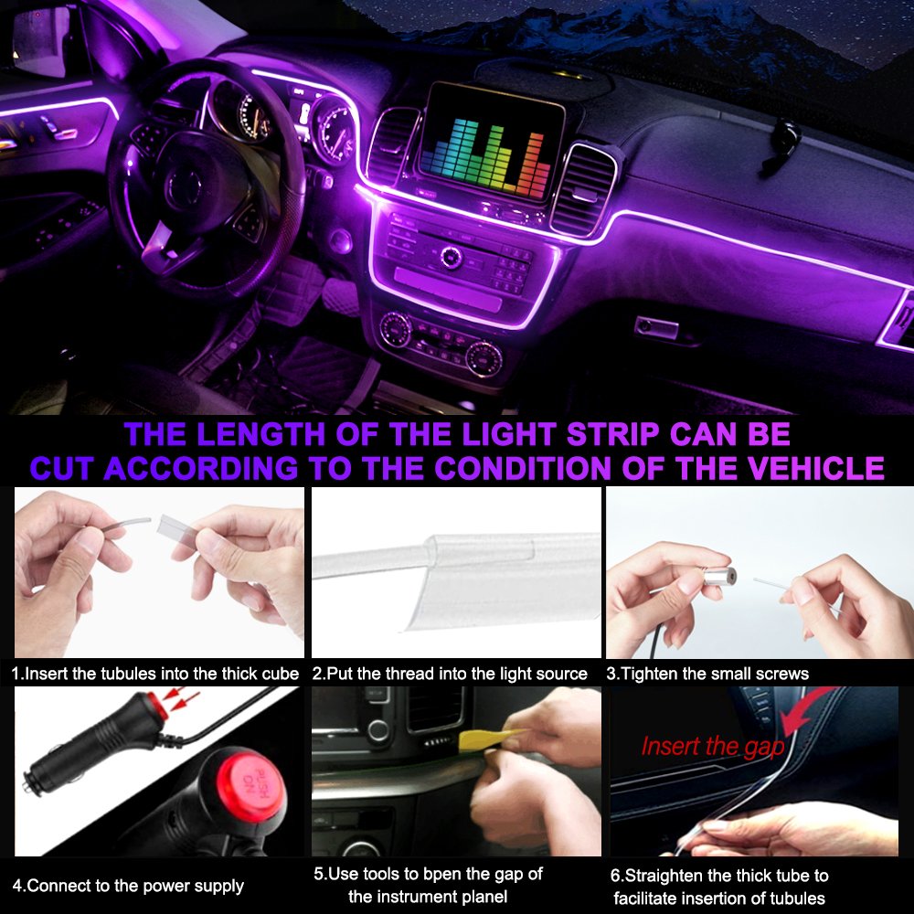 PEL Flexible led fiber optic Light Ambient Interior Decorate Atmosphere Light 12v RGB Car Led Strips App Control Light In Car