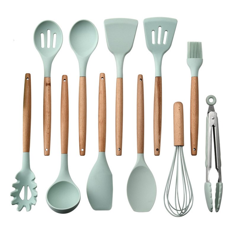 12 Pieces In 1 Set Silicone Kitchen Accessories Cooking Tools Kitchenware Cocina Silicone Kitchen Utensils With Wooden Handles
