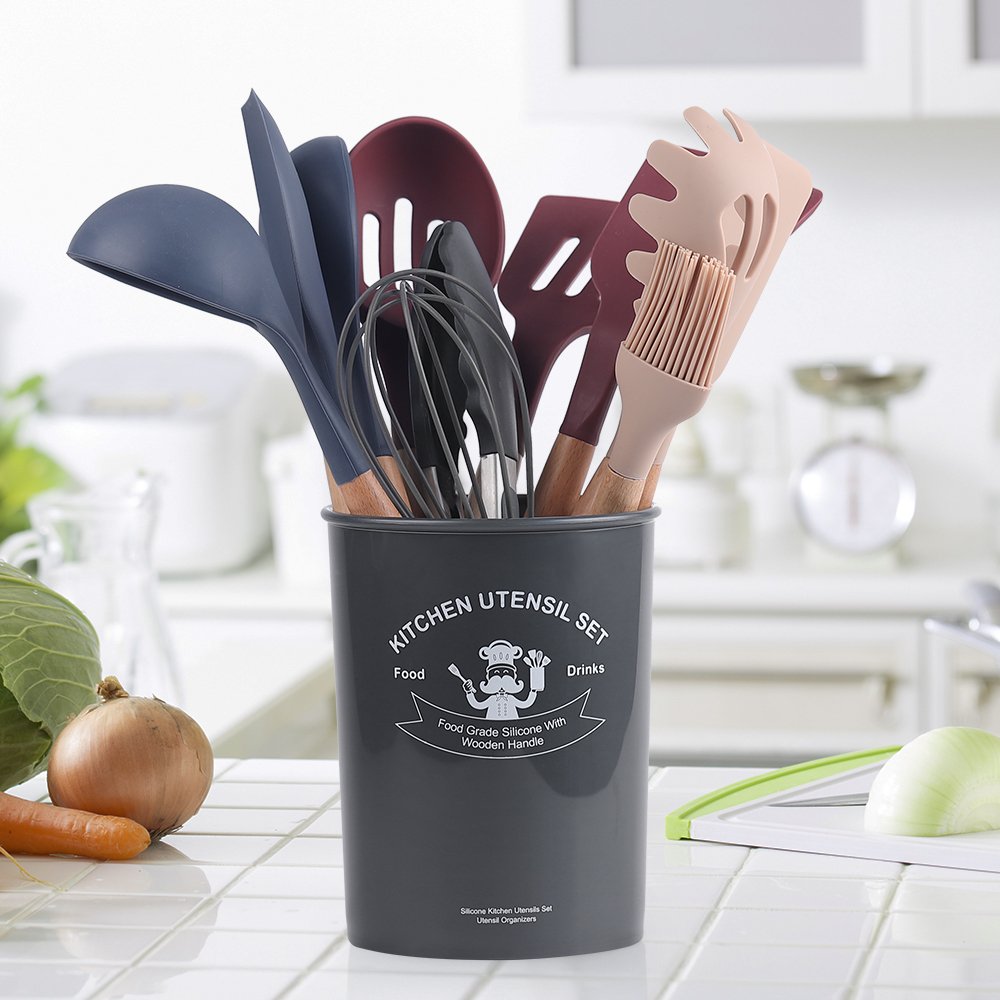 12 Pieces In 1 Set Silicone Kitchen Accessories Cooking Tools Kitchenware Cocina Silicone Kitchen Utensils With Wooden Handles