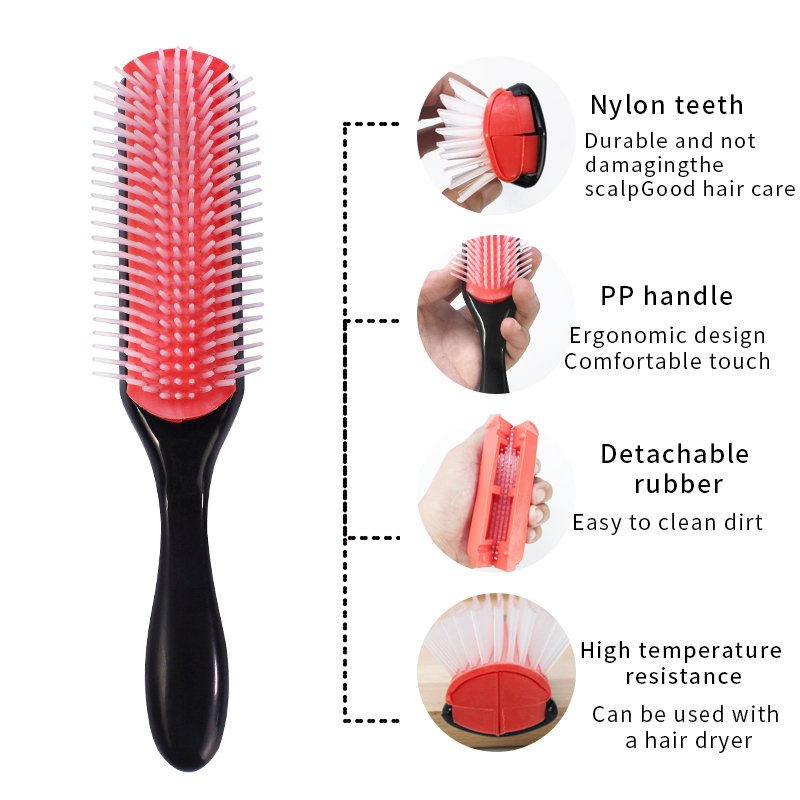 popularity product nylon teeth hair brush detachable rubber comfortable hair styling brush brosse a cheveux