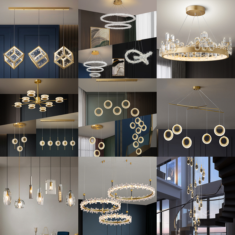 ECOJAS Acrylic Modern Pendant Lights Crystal Ceiling Led Chandelier Gold Design Aluminum Simple Iron + Crystal + Acrylic 80 4.6