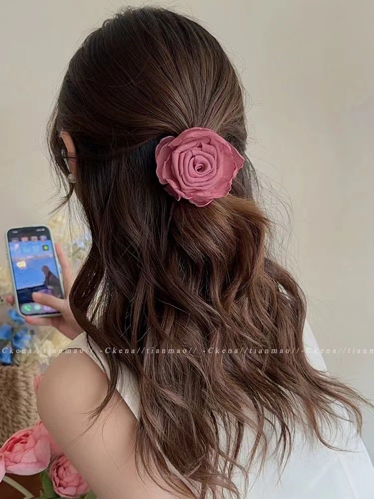 Korea Cute Rose Flower Ganchos Para El Cabello Hair Clip Niche Temperament Half-tied Hair Accessories