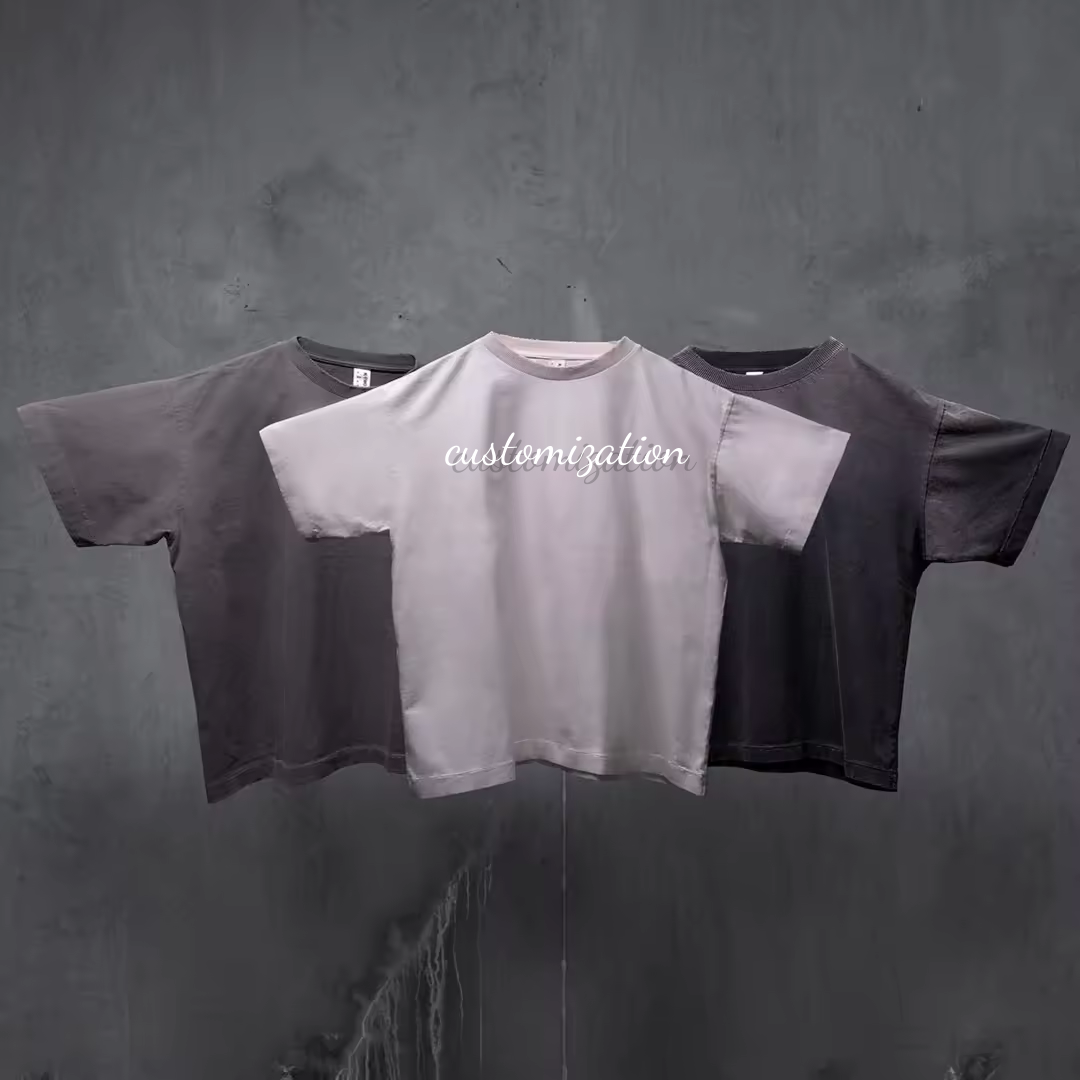 Custom Screen Print T Shirt Ripped 250 GSM Tee Full Double Layer Long Sleeve Cuff Stone Faded Acid Wash Boxy Cropped T Shirt Men