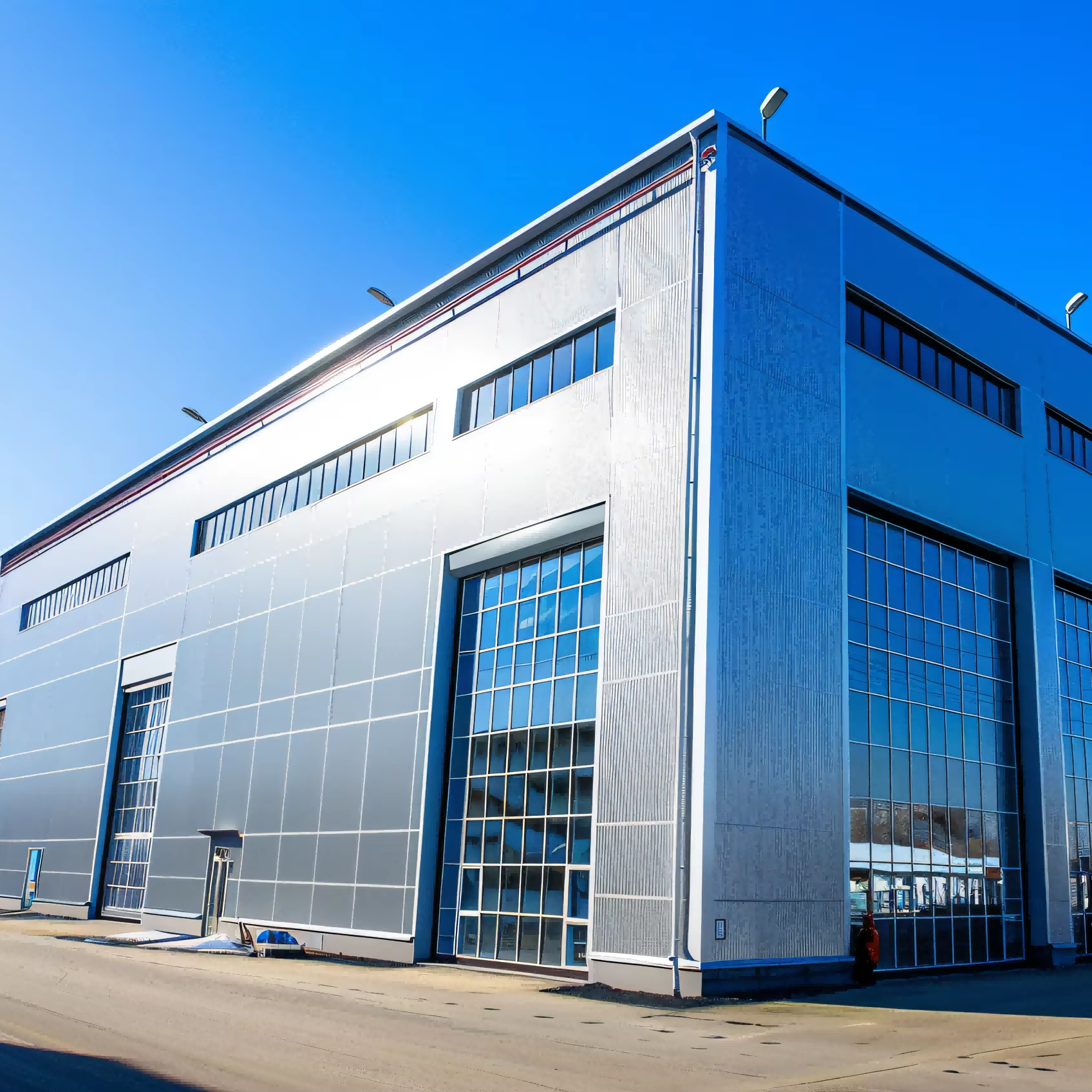 Prefabricated steel structure showroom exhibition hall With glass curtain wall