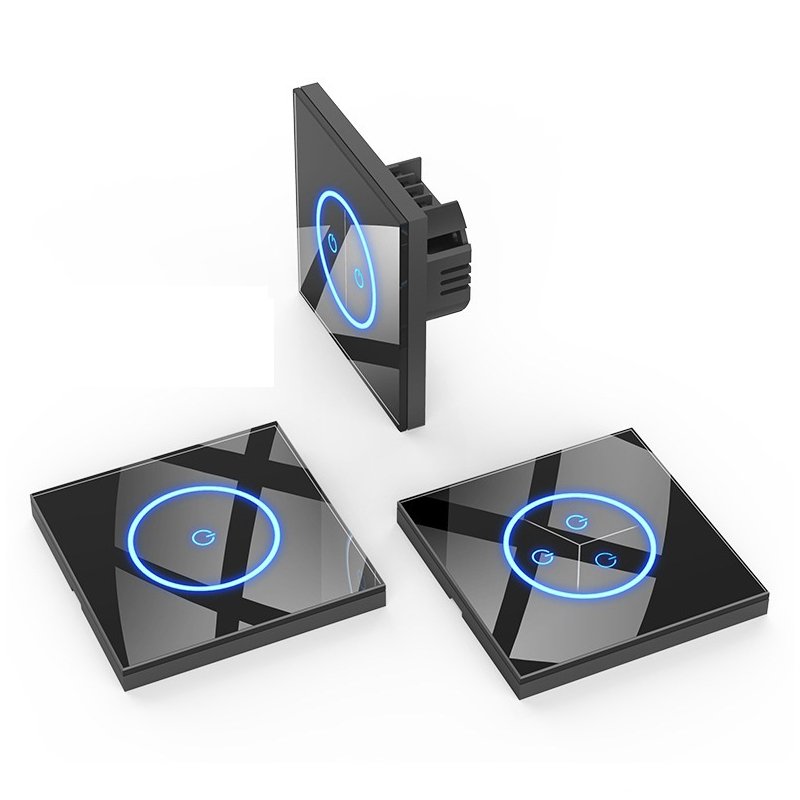 Smart home products switches controllers 1 gang 2 way tempered glass light switch witch sockets group outlet