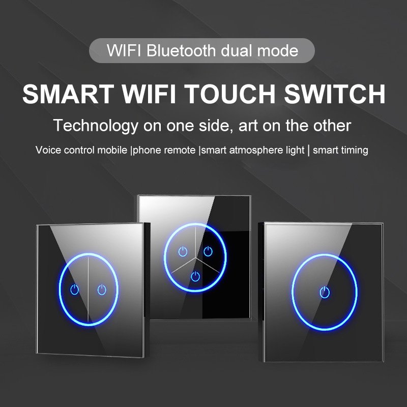 Smart home products switches controllers 1 gang 2 way tempered glass light switch witch sockets group outlet