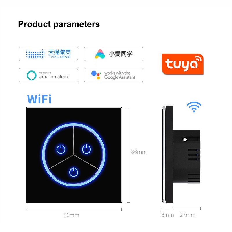 Smart home products switches controllers 1 gang 2 way tempered glass light switch witch sockets group outlet