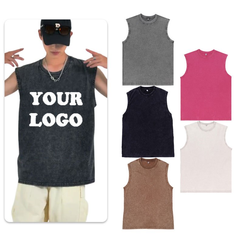 High Quality New Style Acid Wash Vintage tank top Custom 100% Cotton Men Vest Men's Tank Tops For men