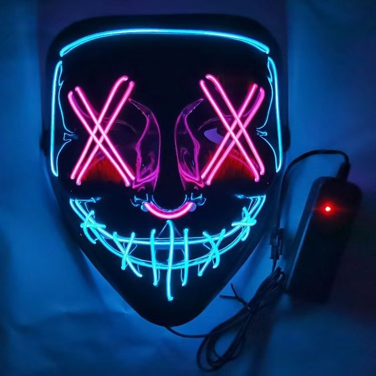 2024 El Light Up Led Mask Colorful Dark Light Up Mask Costume Halloween Cosplay Costume Party Led El Wire Glowing Face Mask