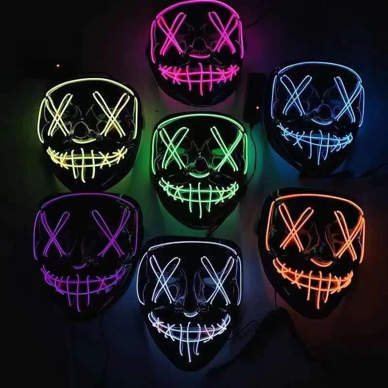2024 El Light Up Led Mask Colorful Dark Light Up Mask Costume Halloween Cosplay Costume Party Led El Wire Glowing Face Mask