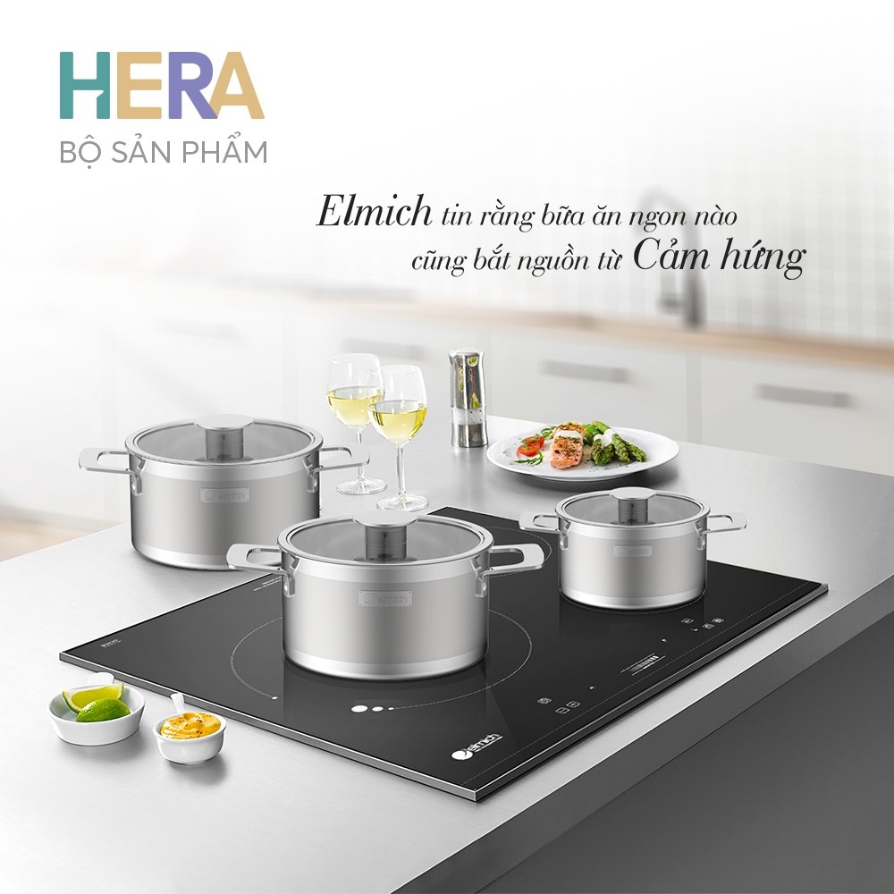 Best quality Elmich Hera EL 8266 seamless stainless steel cookware pots set size 16,18,22 cm