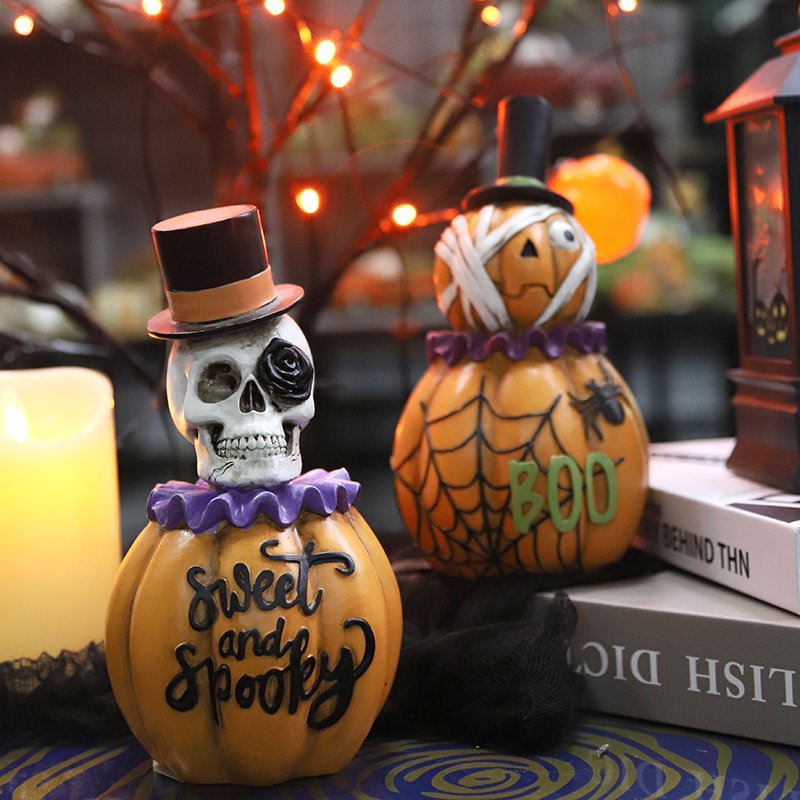Redeco New Design Resin Holiday Decoration Halloween Pumpkin Skull For Home Decor