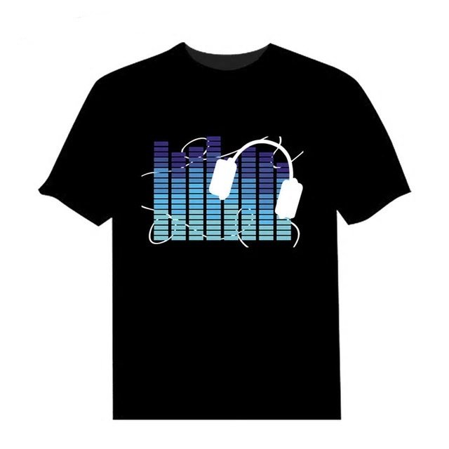 High Quality Sound Activated Light Up Flashing Equalizer EL LED T-Shirt Cotton short Tshirt for Rock Disco Party DJ