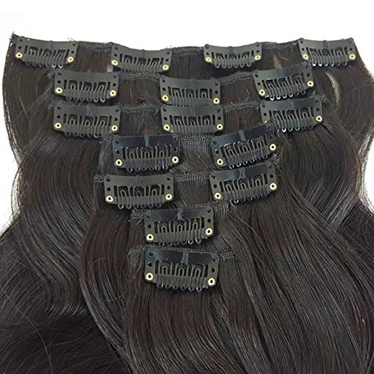 Tianci Real Human Russian Hair Extensions Clip-In Remy Hair Weft Dyed with Baby Hair Metal Clips