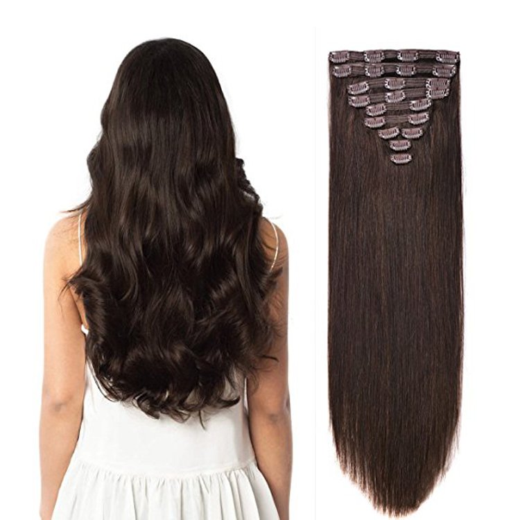 Tianci Real Human Russian Hair Extensions Clip-In Remy Hair Weft Dyed with Baby Hair Metal Clips