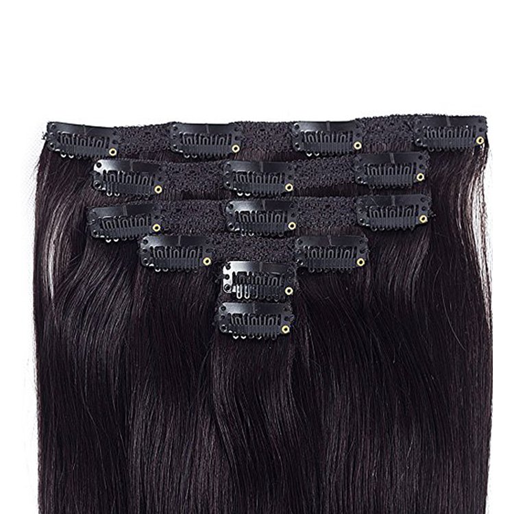 Tianci Real Human Russian Hair Extensions Clip-In Remy Hair Weft Dyed with Baby Hair Metal Clips