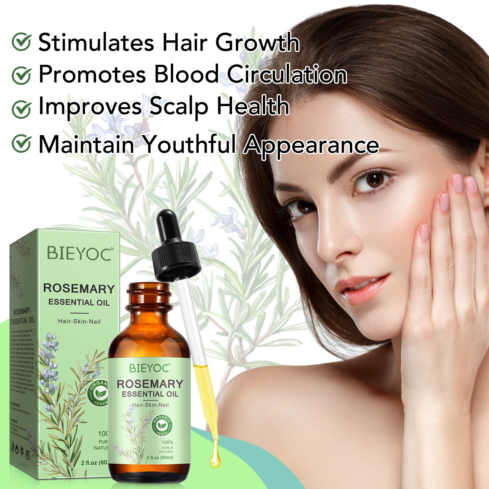 BIEYOC Organic Natural Hair Serum Treatment Aceite De Romero Para El Cabello Hair Care Products Rosemary Oil For Hair Growth