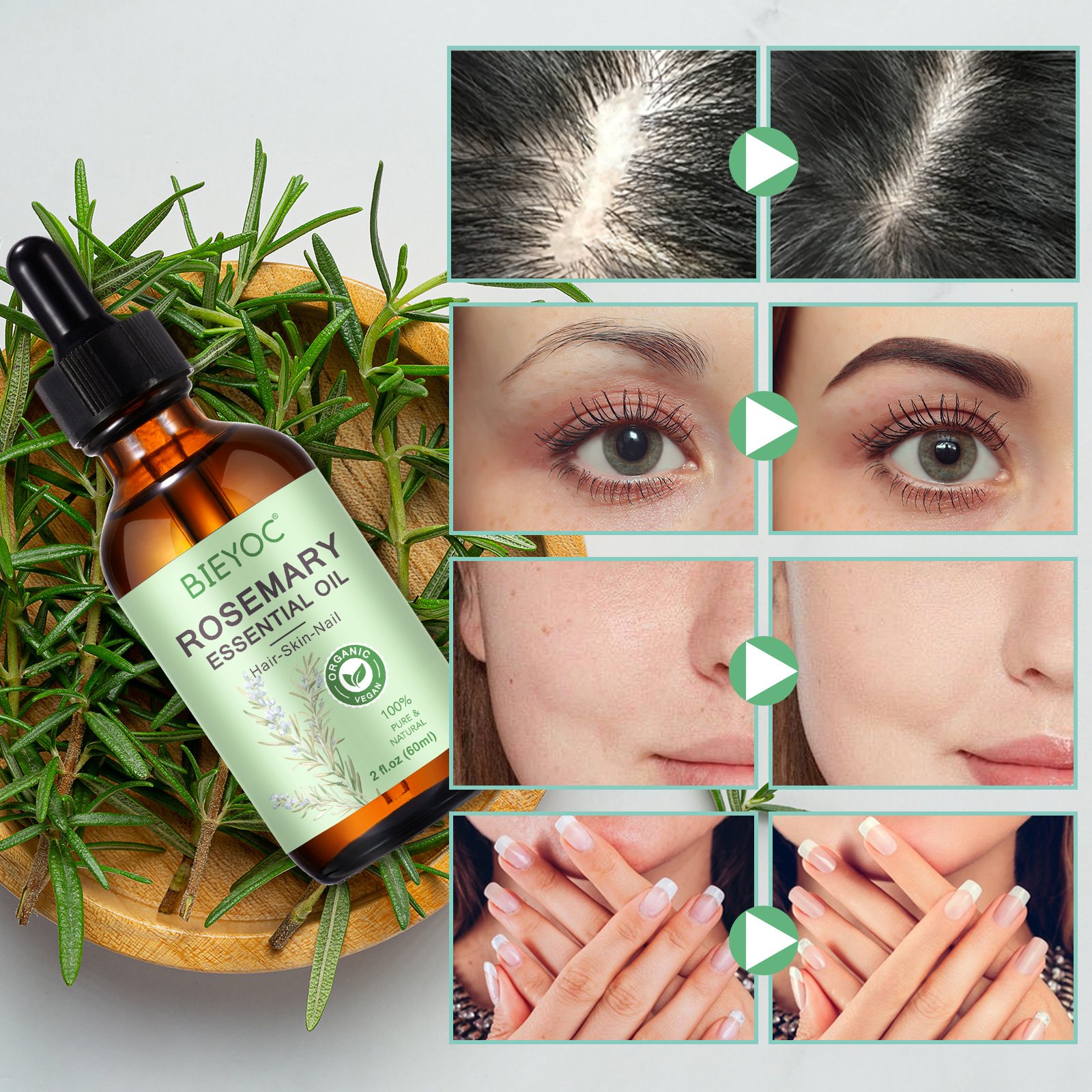 BIEYOC Organic Natural Hair Serum Treatment Aceite De Romero Para El Cabello Hair Care Products Rosemary Oil For Hair Growth