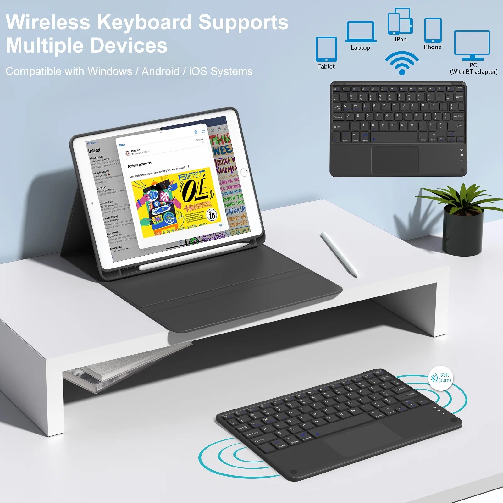 Shemax TouchPad Mini Keyboard Case for ipad pro 12.9 2021 2020 2018 Pu Leather Case para Tablet With Keyboard Wireless Keyboard