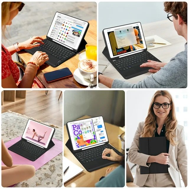 Shemax TouchPad Mini Keyboard Case for ipad pro 12.9 2021 2020 2018 Pu Leather Case para Tablet With Keyboard Wireless Keyboard