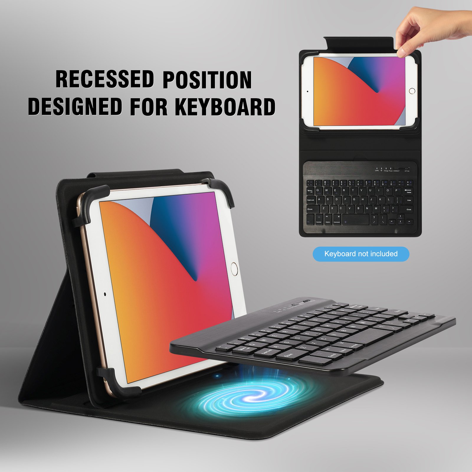 2 in1 Bluetooth Wireless Keyboard with Leather Folio Cover Keyboard case for 9 9.7" 10.1" 10.2" 10.5" 10.9" 11" Tablets