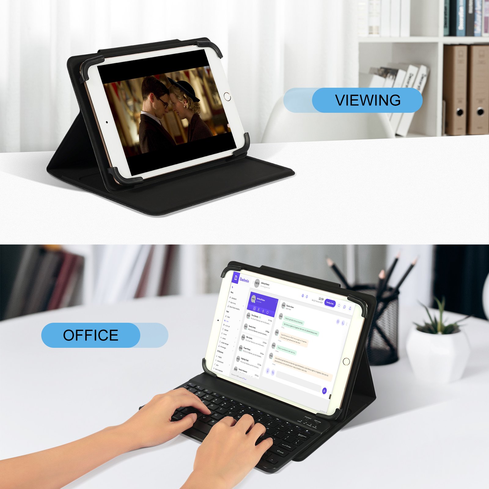 2 in1 Bluetooth Wireless Keyboard with Leather Folio Cover Keyboard case for 9 9.7" 10.1" 10.2" 10.5" 10.9" 11" Tablets