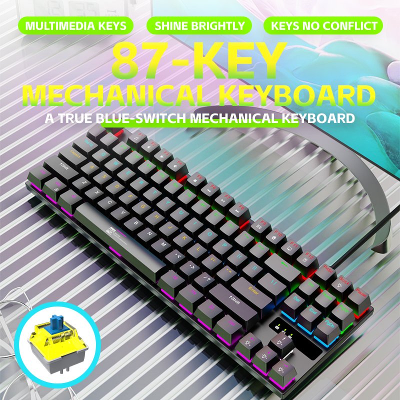 Fashion 87 Keys RGB LED Backlit Mechanical Keyboard Teclado Gamer Wired Ergonomic Gaming Keyboard For Laptop Gamer