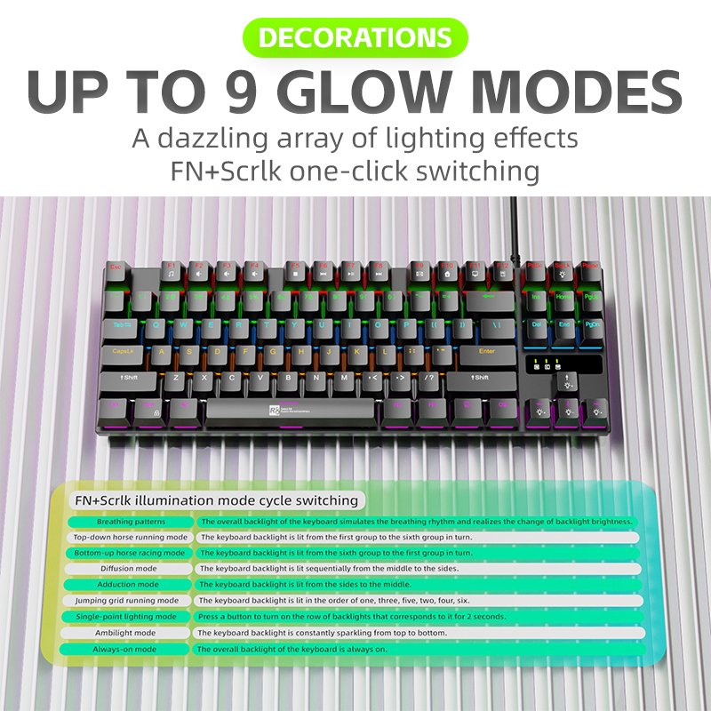 Fashion 87 Keys RGB LED Backlit Mechanical Keyboard Teclado Gamer Wired Ergonomic Gaming Keyboard For Laptop Gamer