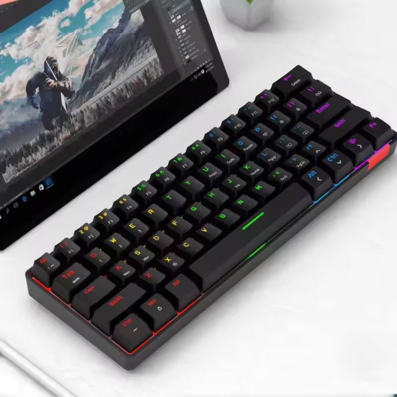61-Key Hot-Swappable Wireless Bluetooth Mechanical Keyboard , Russian Layout, Single-Color RGB Lighting,