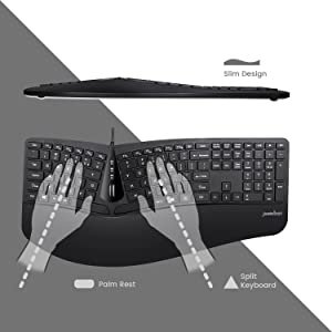 109-Key Wireless USB Keyboard Ergonomically Split Design with Multi-Keys Anti-Ghosting Membrane Operation Business Office Use