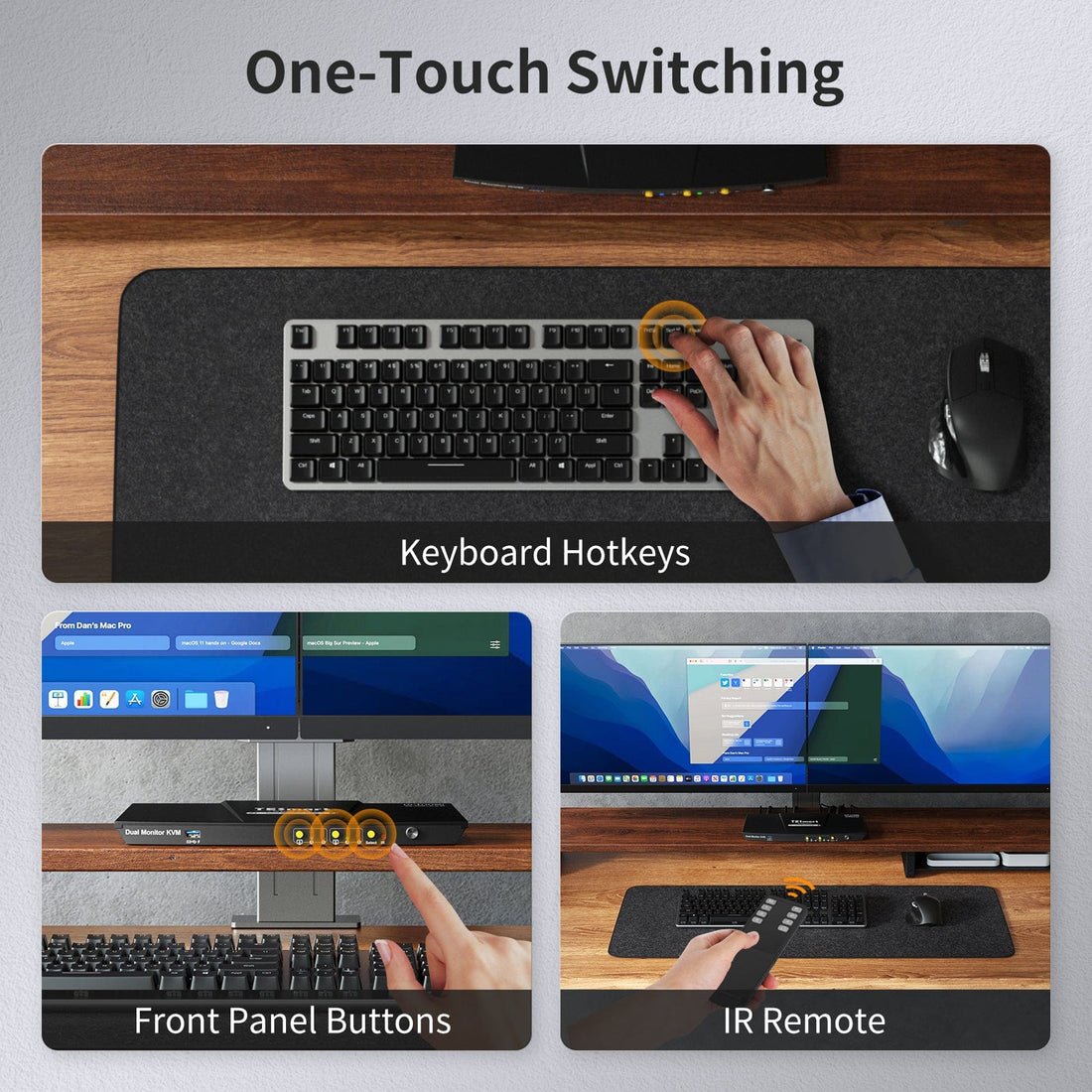 TESmart 2 Port Dual Monitor KVM Switch Kit HDMI+DP 4K60Hz with USB 3.0 Docking Station EDID 2x2 HDMI Displayport KVM Switches